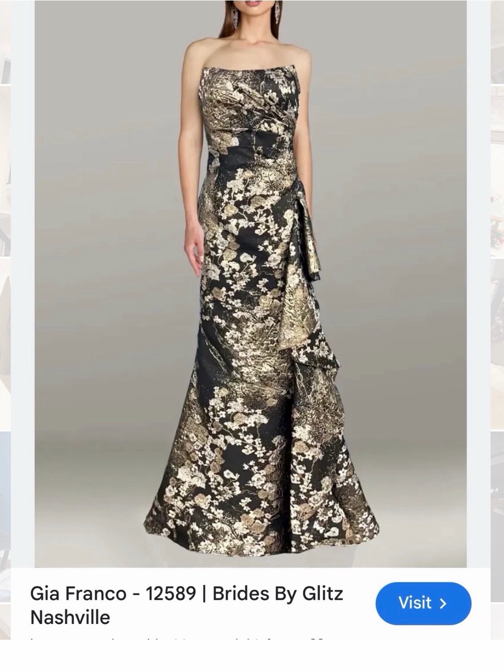 Gia Franco Strapless Black and Gold Floral Wedding Dress